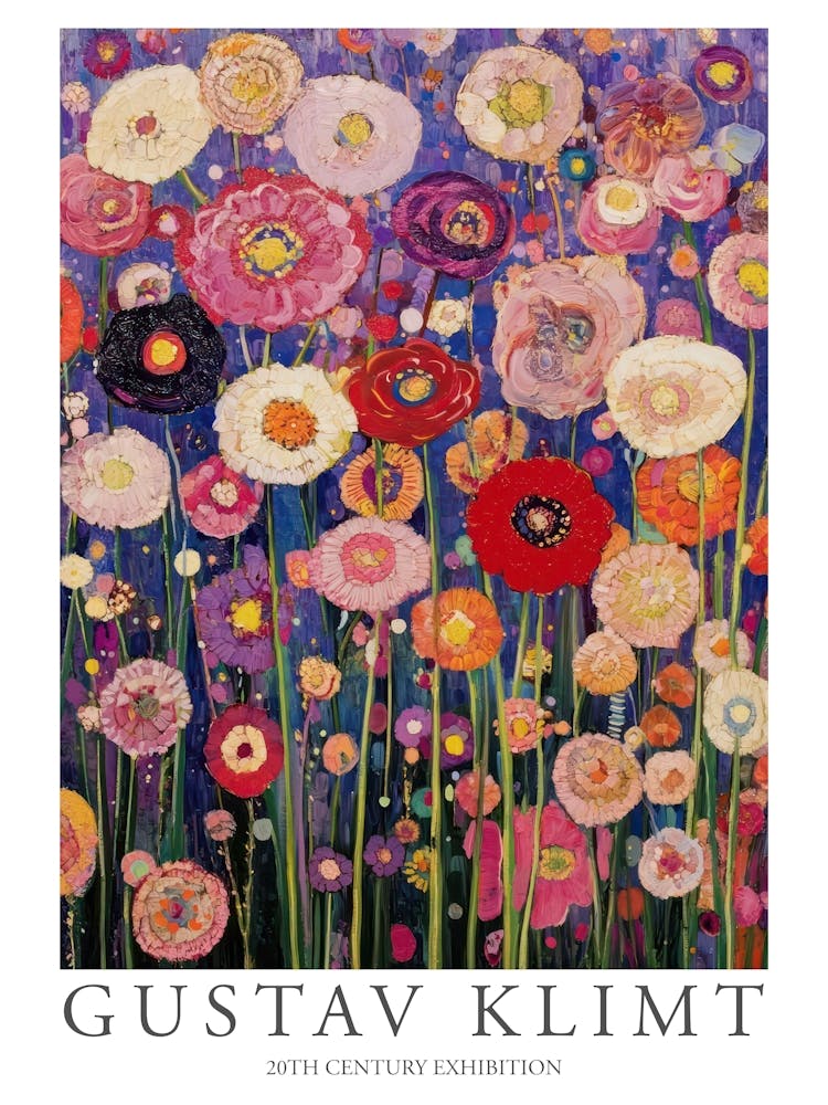 Gustav Klimt Print Flowers Red Poster Klimt Exhibition Poster Painting Flower Garden Poppies