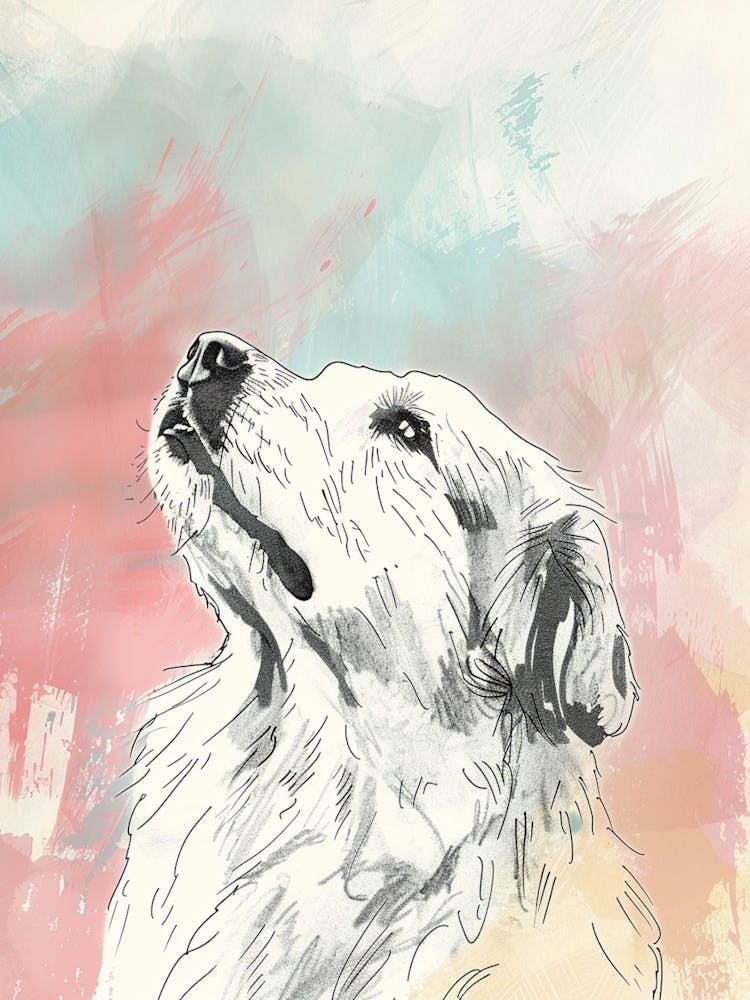 Great Pyrenees Dog Pastel Line Watercolour Illustration  1