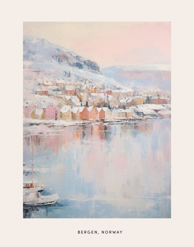 Dreamy Winter Painting Poster Bergen Norway 2