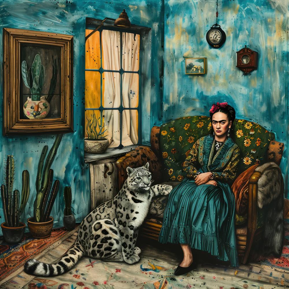 Snow Leopard at Frida Kahlo's Home. Animal Conservation Series
