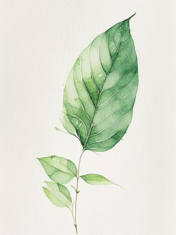 Feuille de Tulsi Aquarelle Minimaliste 2