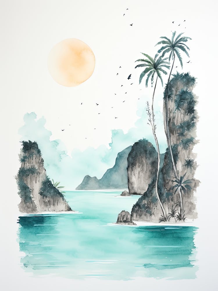 Watercolour Of Maya Bay   Phi Phi Islands Thailand 1