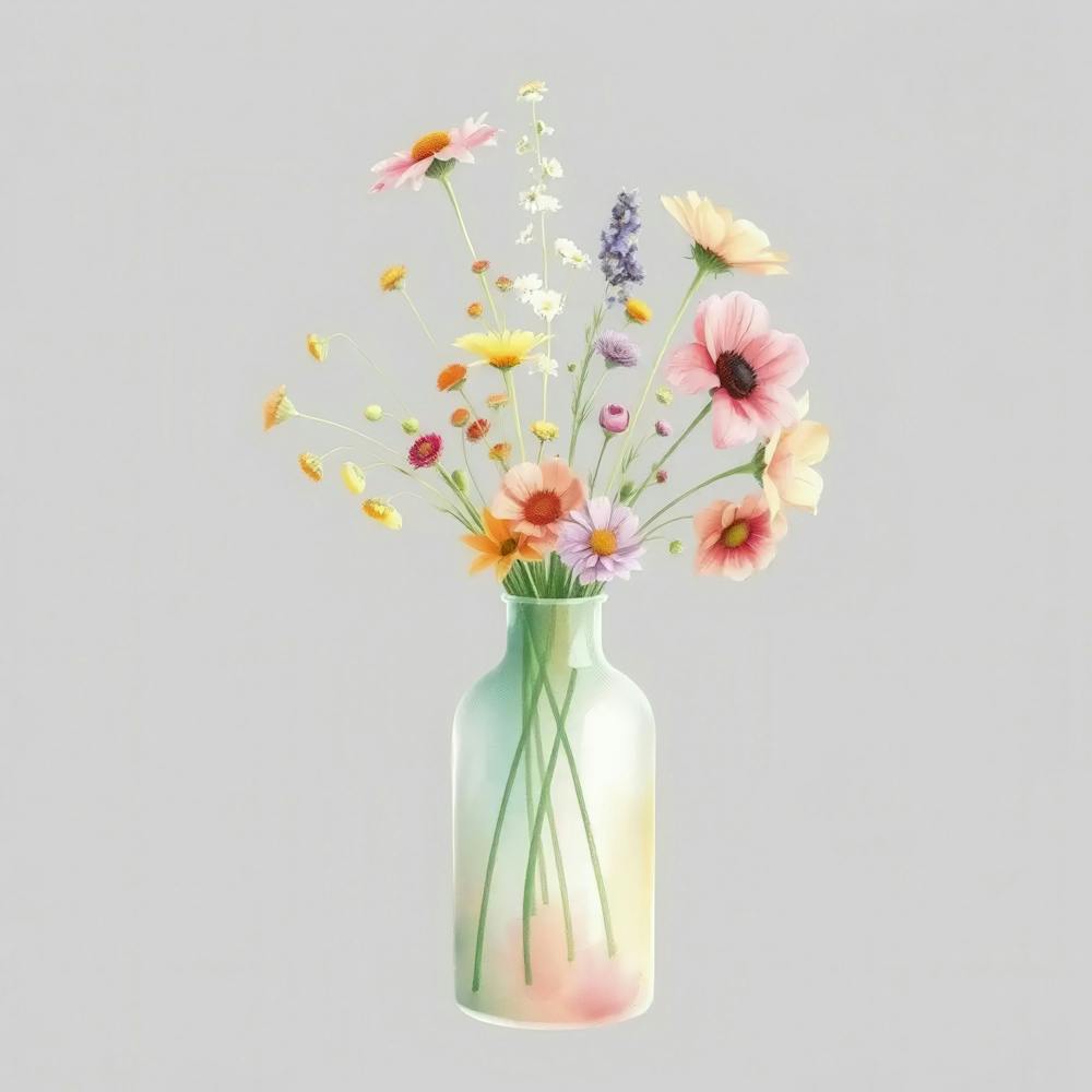 Watercolor Flowers In A Vase 1