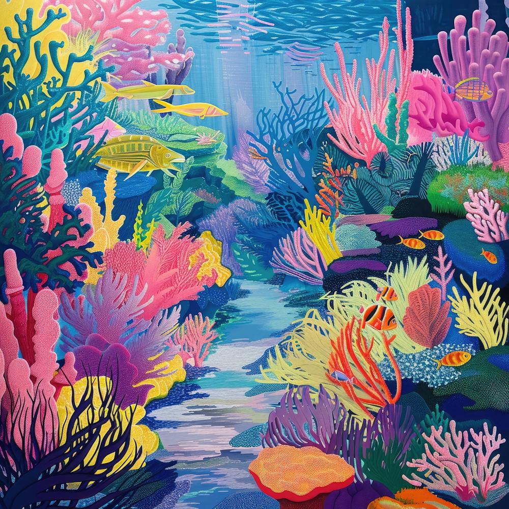 David Hockney Style. Coral Reef.