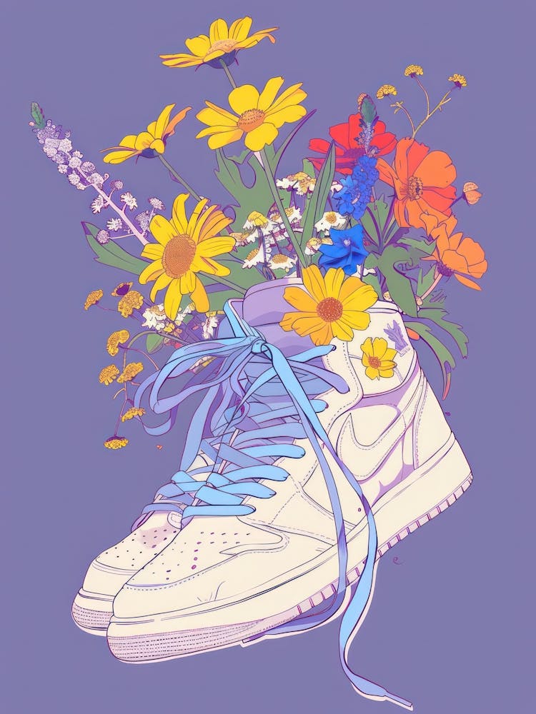 Retro Sneakers With Flowers 90s Illustration 5