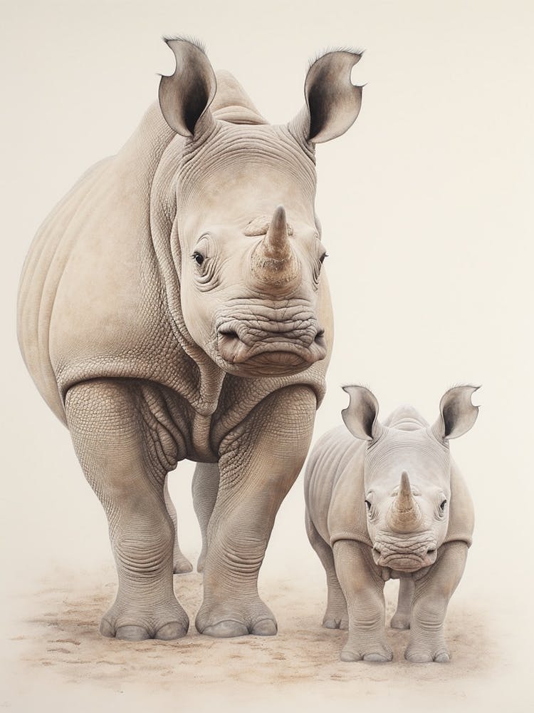 Rhino & Baby Rhino Detailed Illustration 4