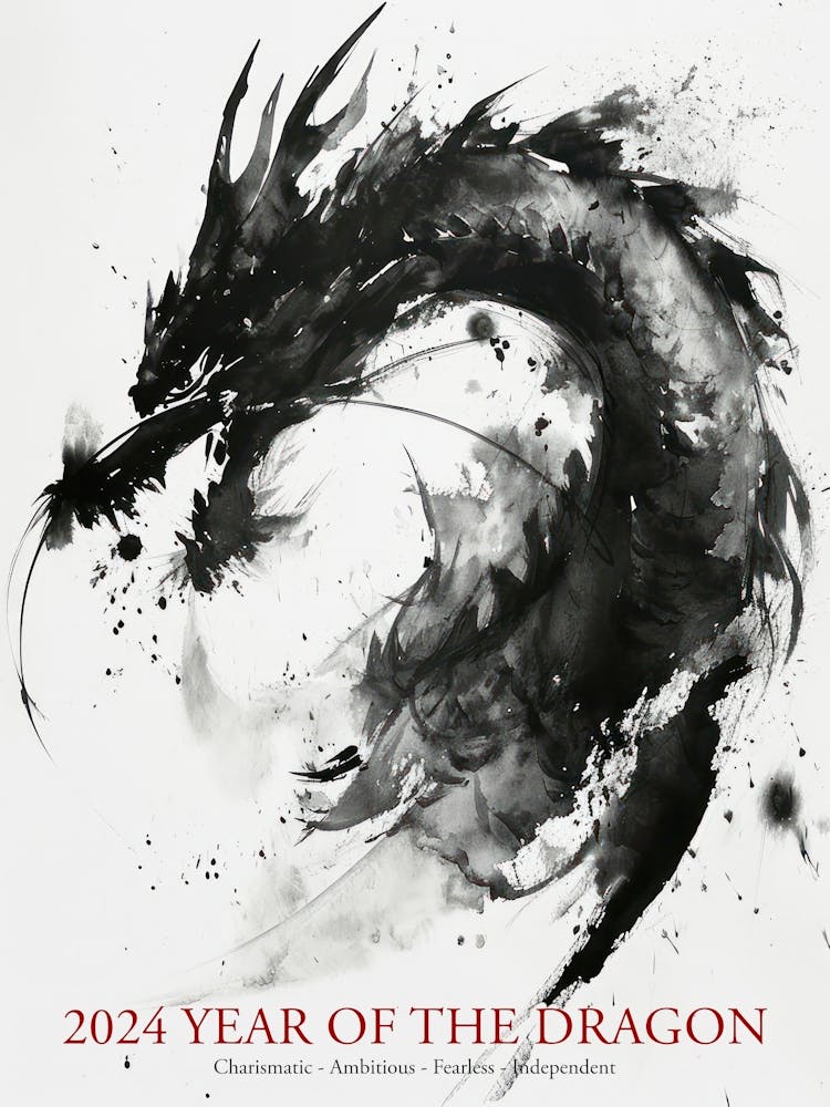 Lunar Year Of The Dragon 2024 Ink Sumie Dragon Art Chinese Zodiac