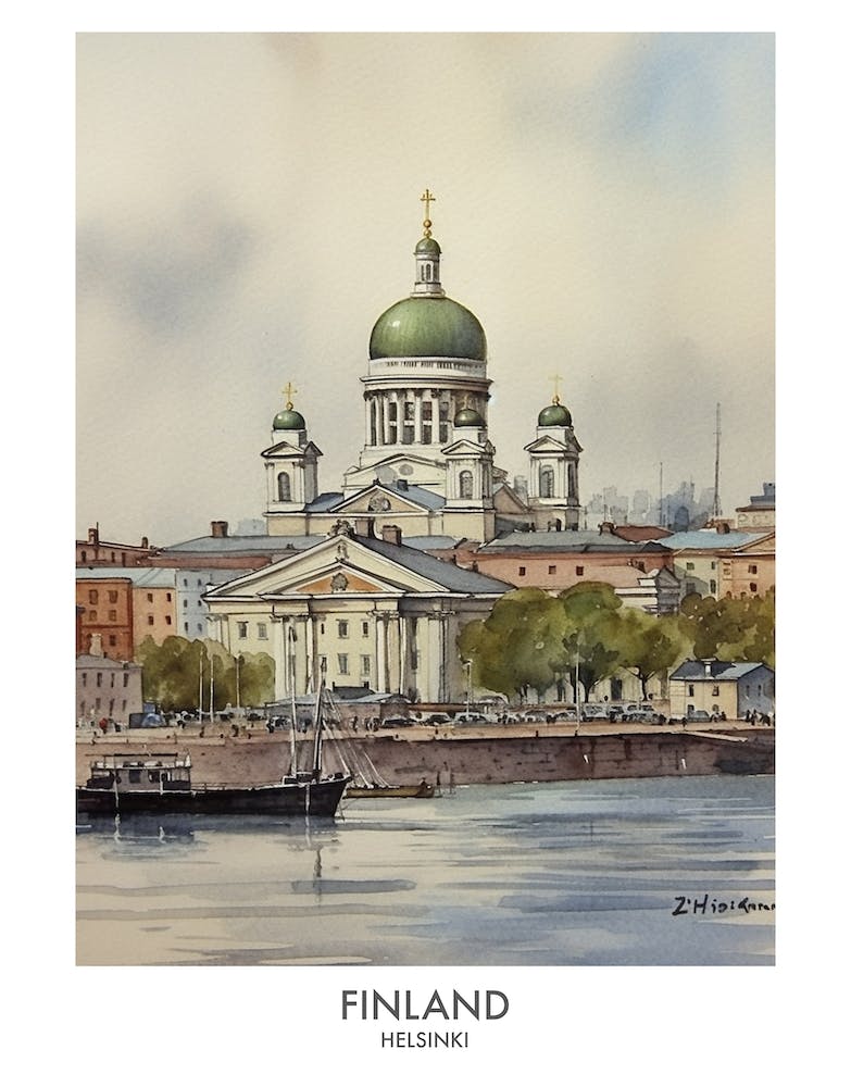 Helsinki, Finland 2 Watercolor Travel Poster
