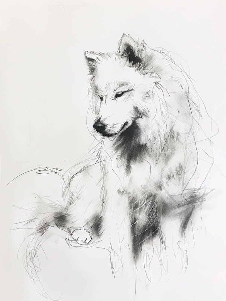Samoyed Dog Charcoal Line 2