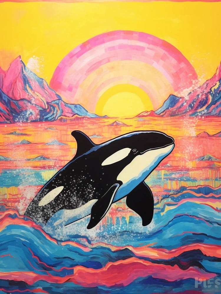 Rainbow Waves Orca Crayon Drawing 5