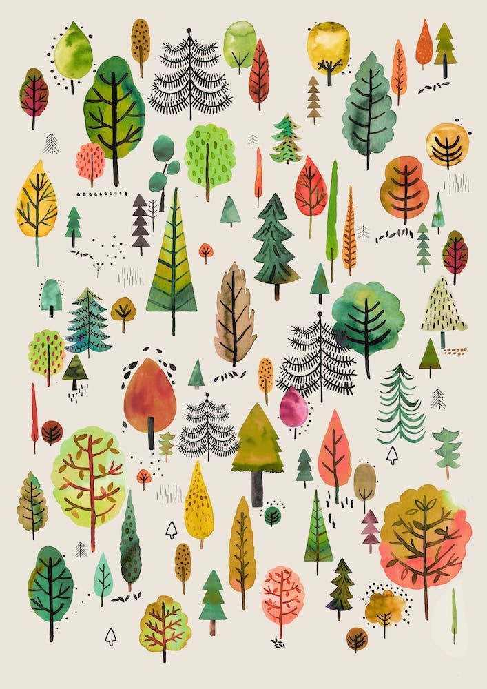 Colorful Park Trees Orange Green