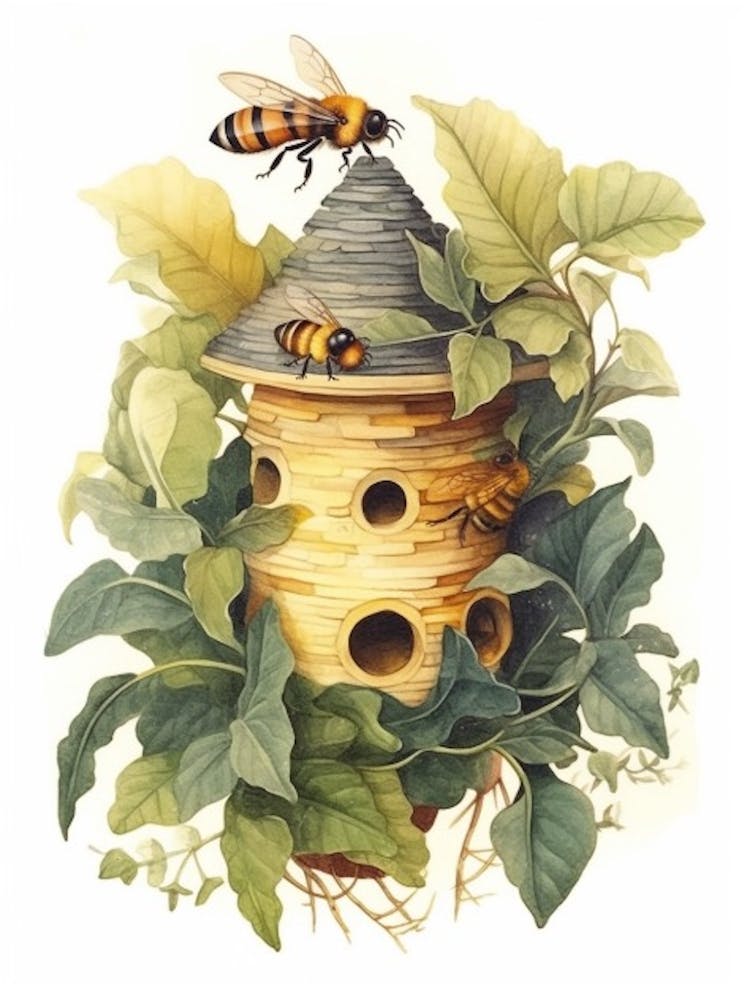 Cuckoo Leafcutter Bee Beehive Watercolour Illustration 4