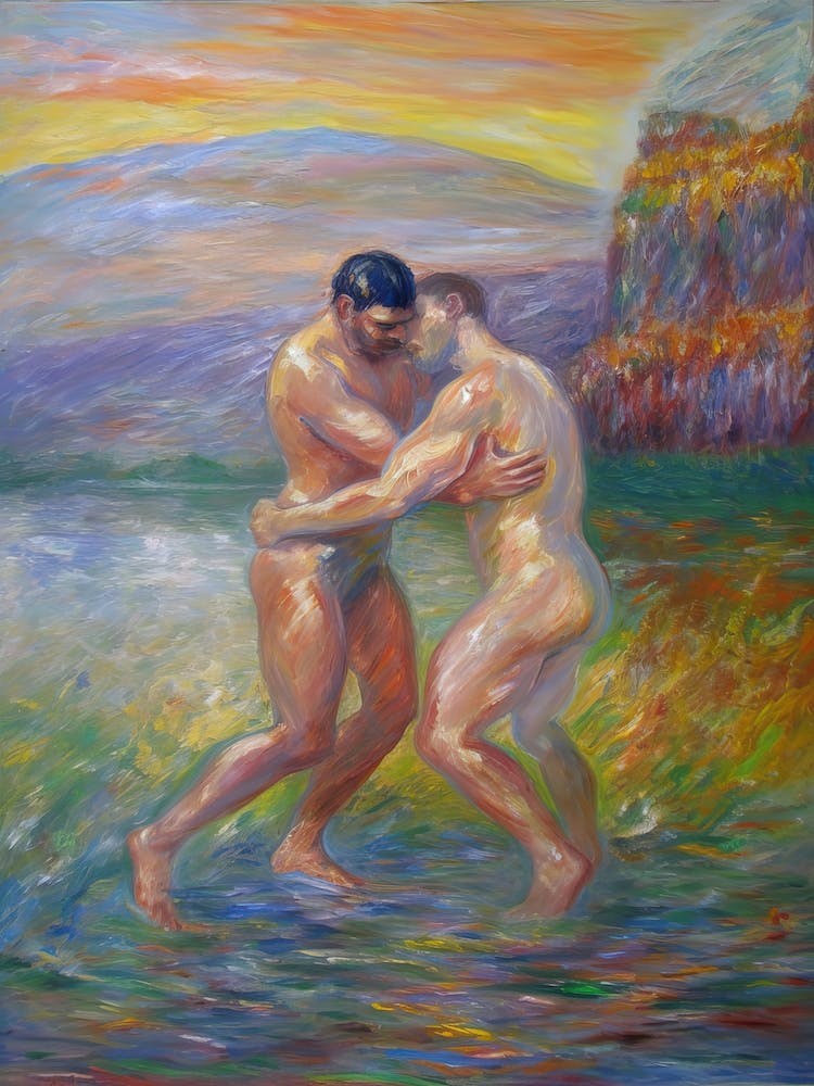 Wrestling In The Style Of Monet 1
