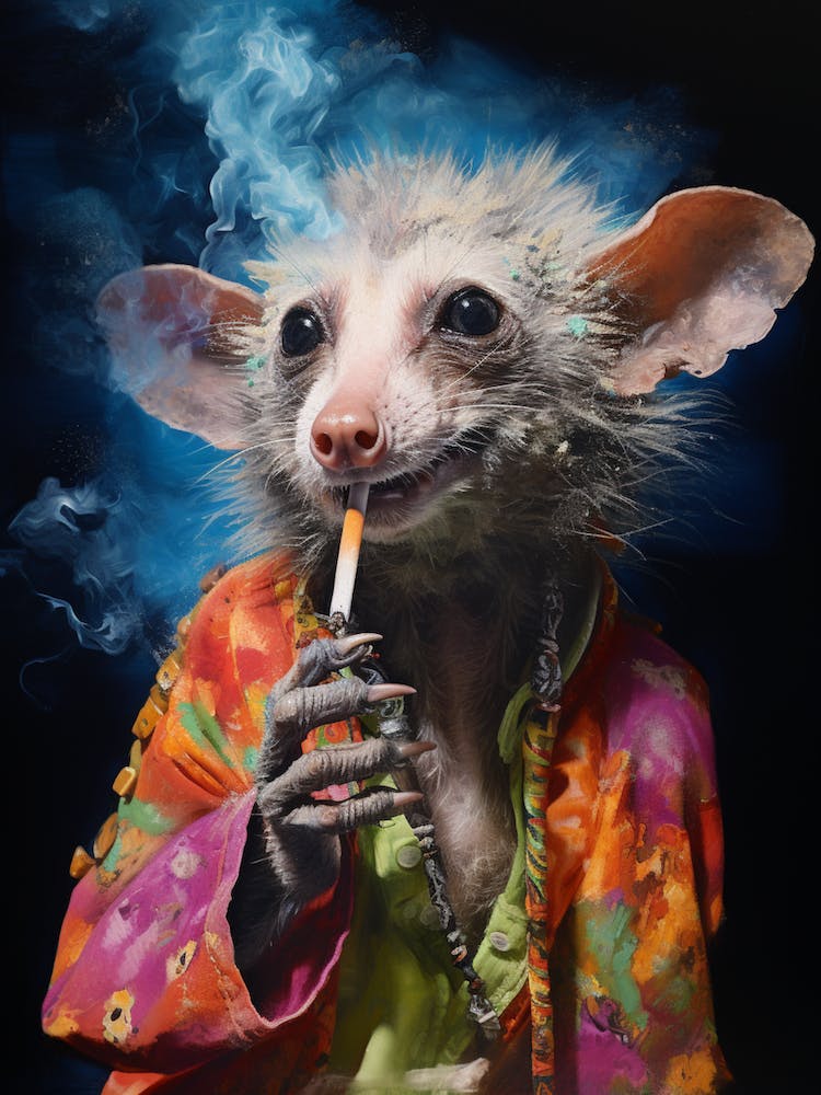 A Possum Smoking Cigarette Vibrant Paint Splash 1