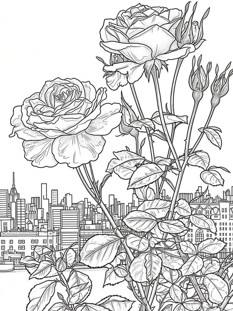 Rose Cityscape Line Drawing 1
