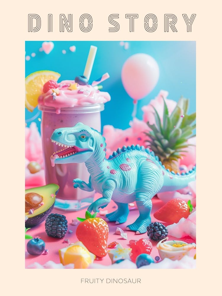 Toy Dinosaur With A Smoothie & Fruits 3 Poster