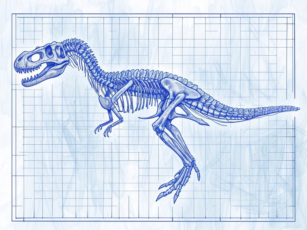 Deinonychus Skeleton Hand Drawn Blueprint 3