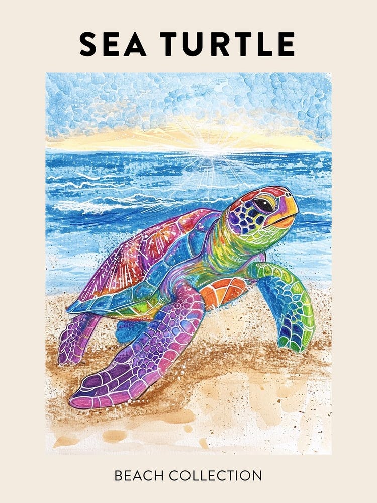 Pencil Scribble Of A Sea Turtle On The Beach Poster 2