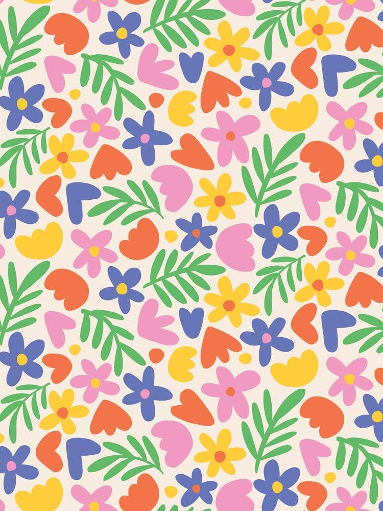 Simple Colorful Rainbow Florals and Hearts