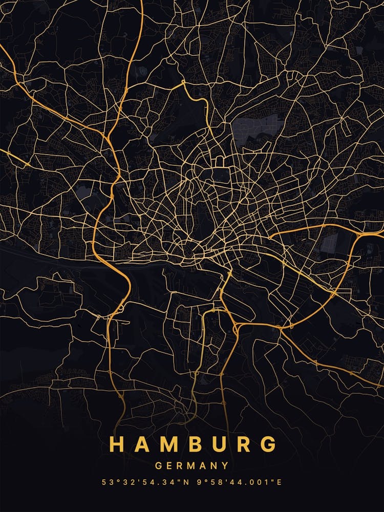 Hamburg Germany Black And Gold Map