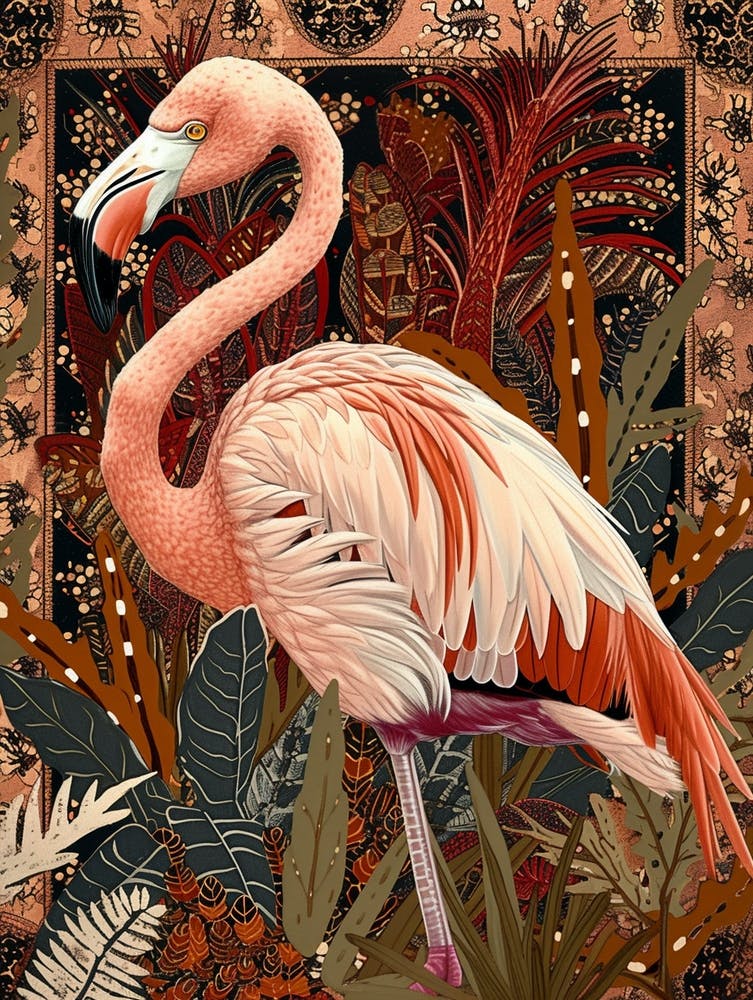 Greater Flamingo And Ginger Plants Boho Print 3
