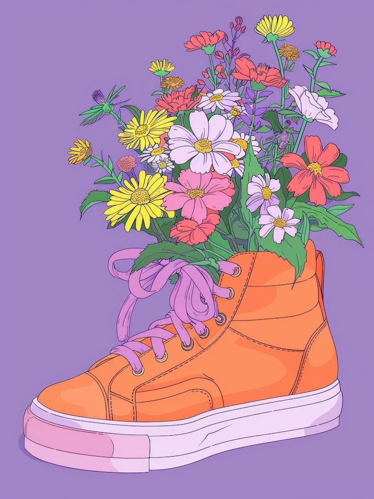 Retro Sneakers With Flowers 90s Illustration 3