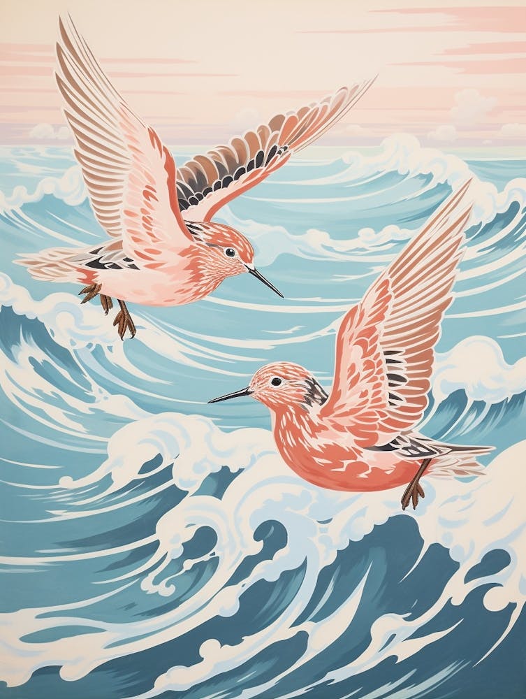 Vintage Japanese Inspired Bird Print Dunlin 2