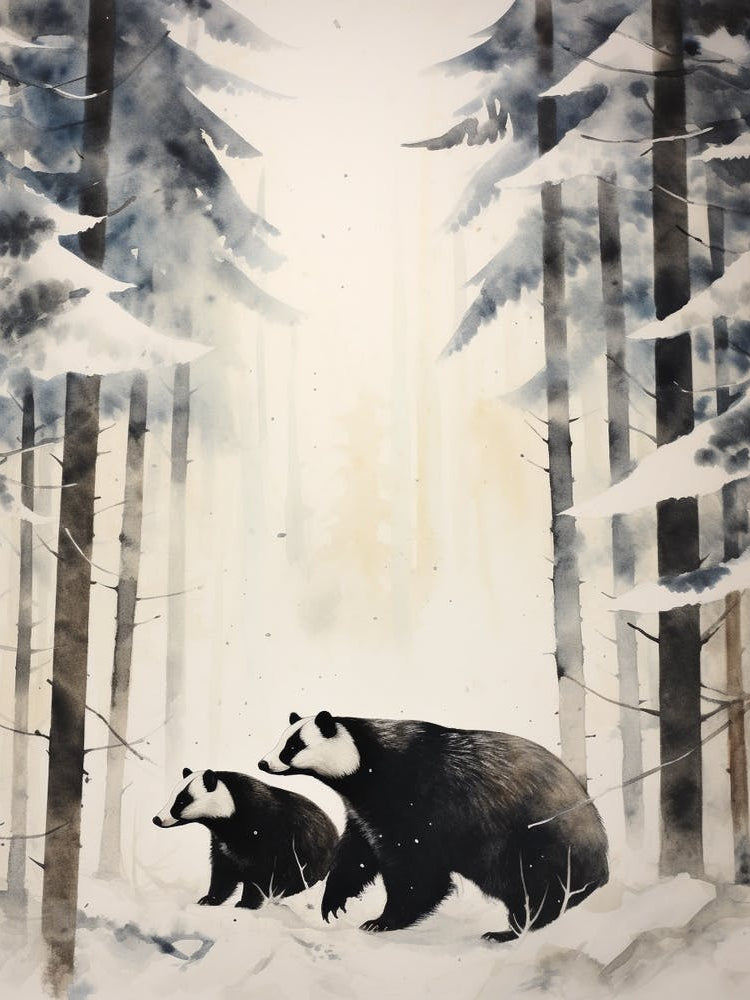 Winter Watercolour Badger 1