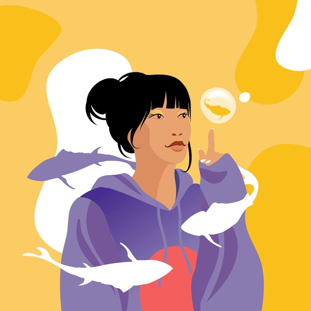 Girl With Fishes Square