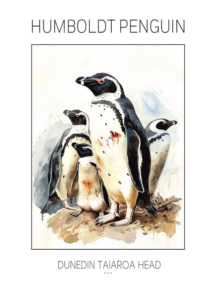 Humboldt Penguin Dunedin Taiaroa Head Watercolour Painting 2 Poster