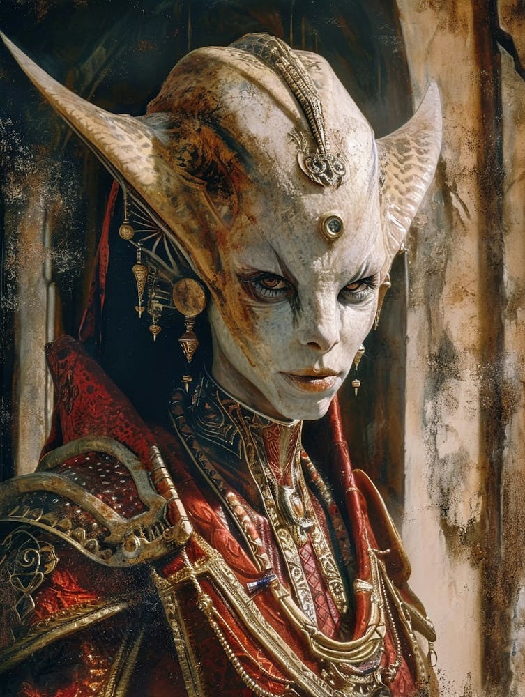 Fantasy Oil Painting of an Alien Queen