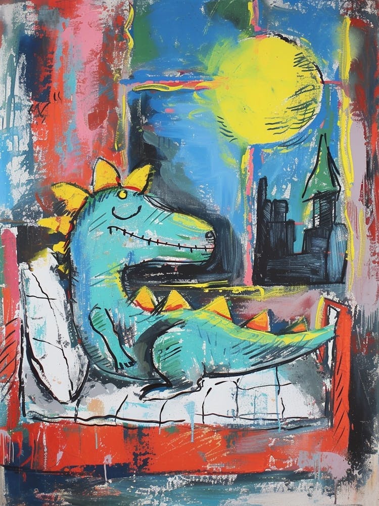 Brushstroke Painting Dinosaur In Bed 1