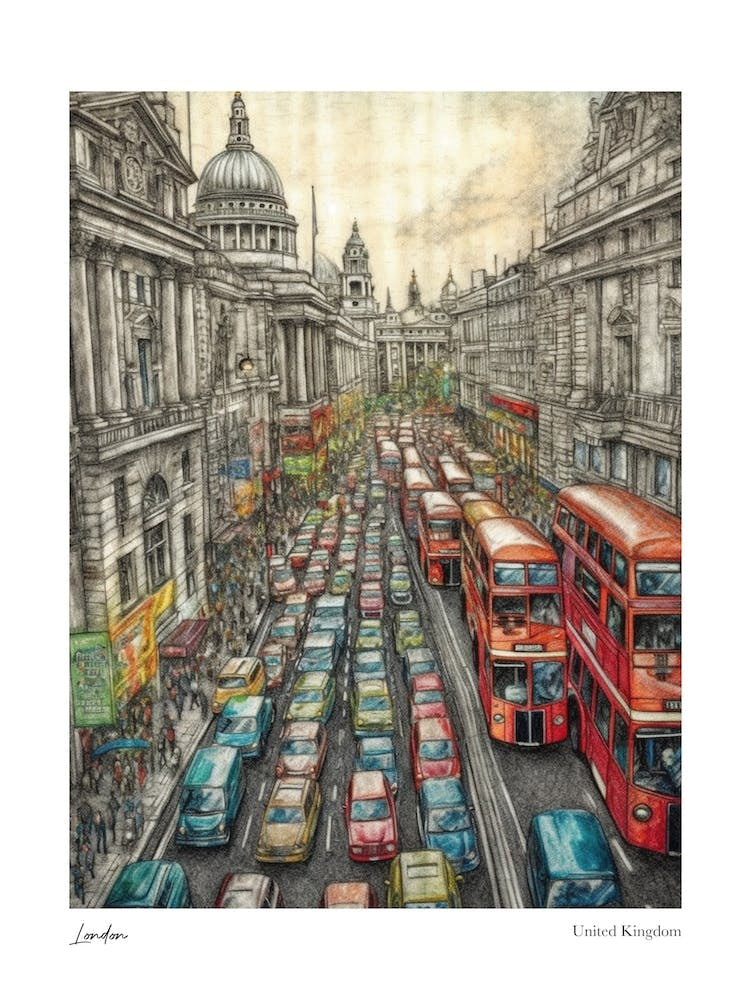London United Kingdom Drawing Pencil Style 2 Travel Poster