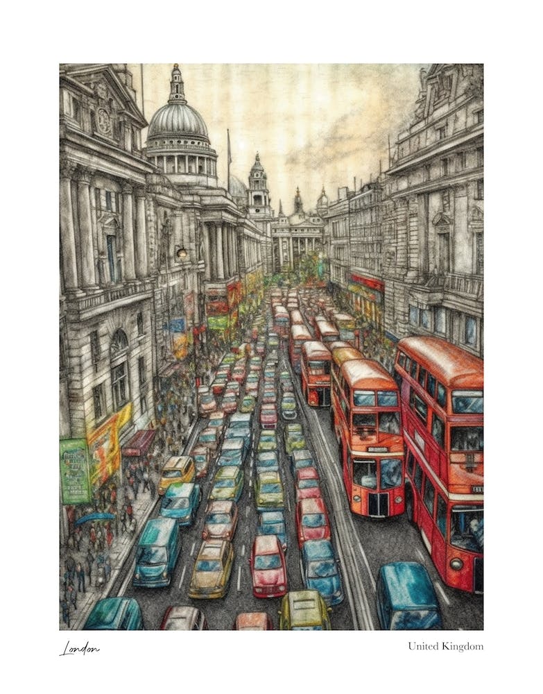 London United Kingdom Drawing Pencil Style 2 Travel Poster