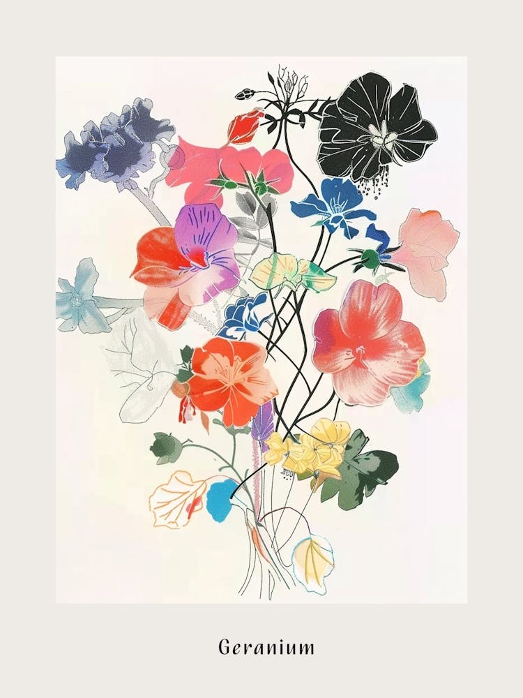 Geranium 1 Collage Flower Bouquet Poster