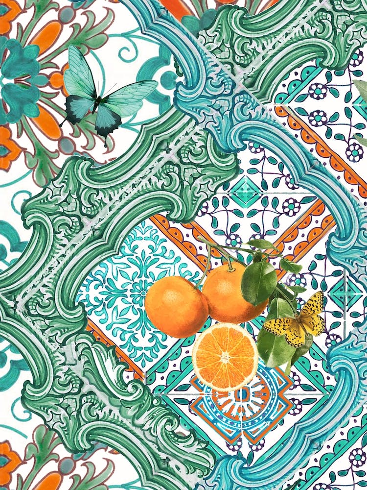 Sicilian azure tiles, oranges and flowers