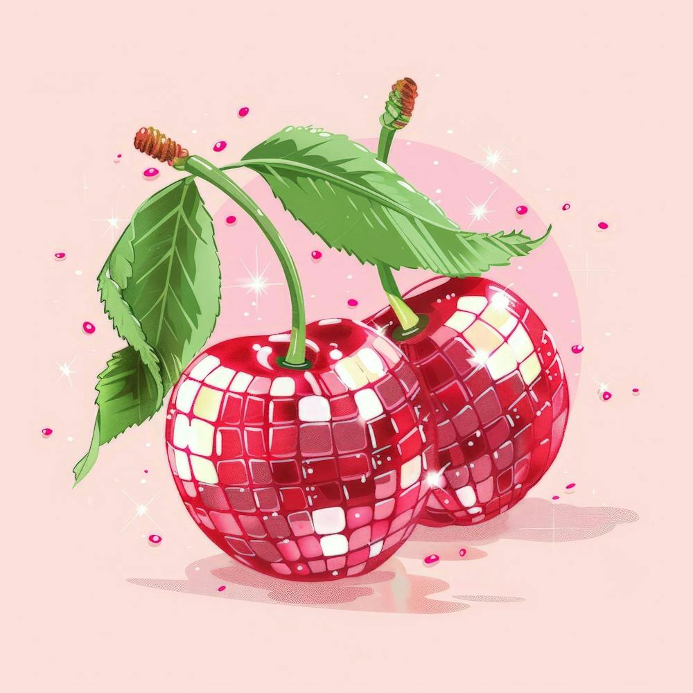 Cherries On A Pink Background