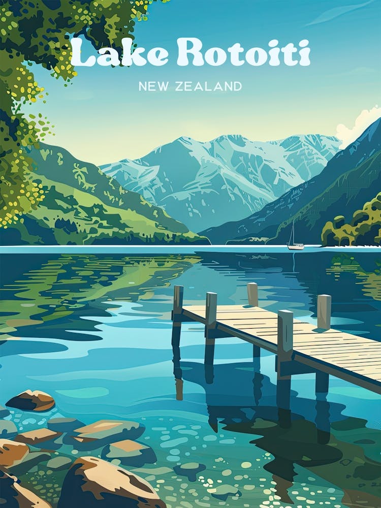 Lake Rotoiti Tasman Digital Travel Illustration