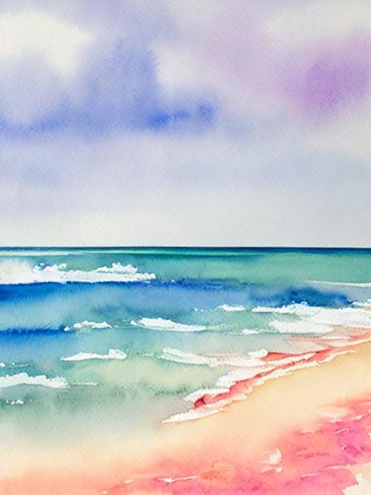 Pink Sands Beach 4, Bahamas Aquarell