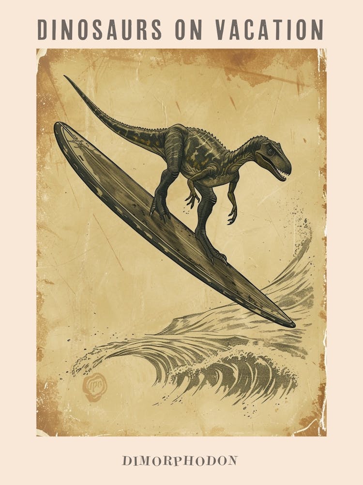 Vintage Dimorphodon Dinosaur On A Surf Board 1 Poster