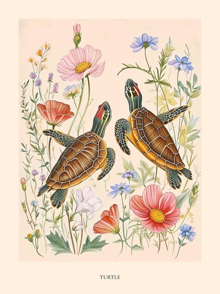 Dessin Folklorique Floral Animal Tortue 2 Affiche