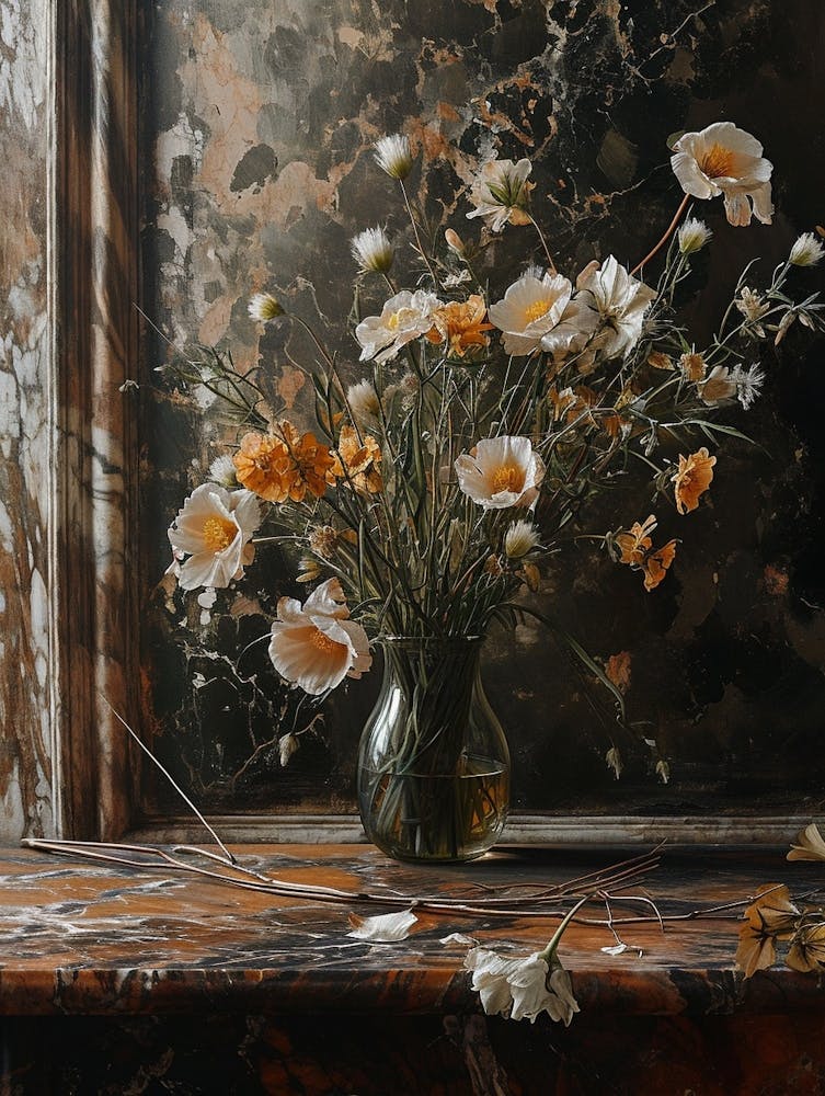 Baroque Floral Still Life Flax Flowers 4