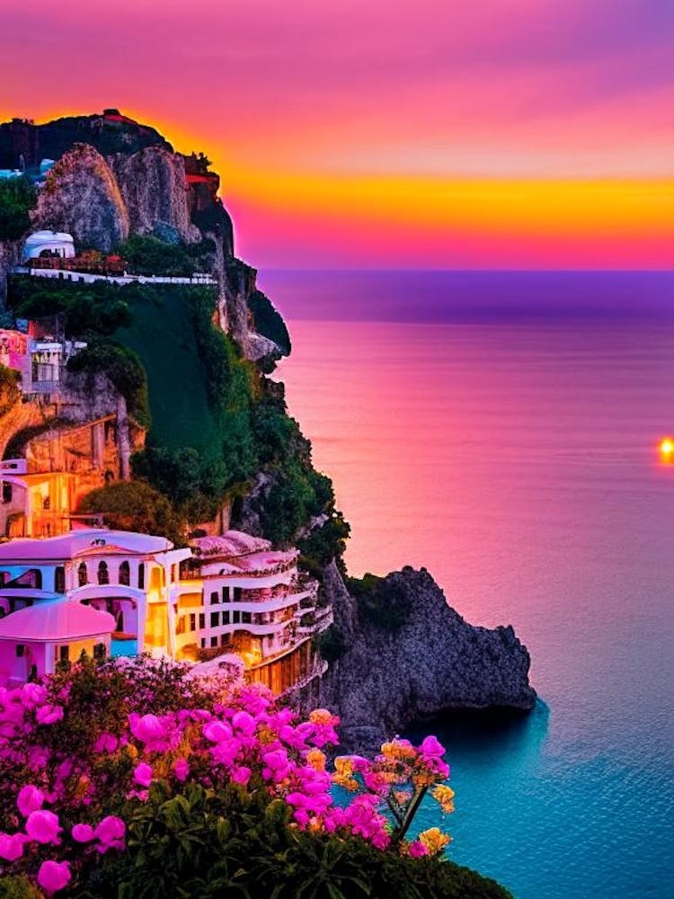 The Amalfi Coast, Italy Sunset Pop Art Photography