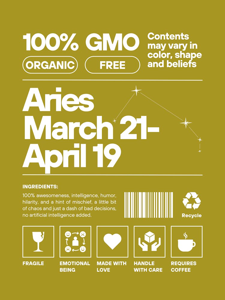 Aries Wall Art | Aries Nurtriton Facts Wall Art | Zodiac Decor | Dorm, Office, Living Room, Bedroom, Apartment Wall Art | Trendy Preppy Colorful Maximalists | 2