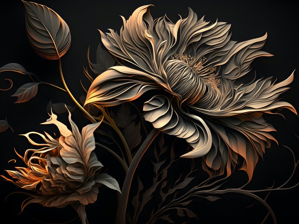 Black Gold Image Flowers With Wo