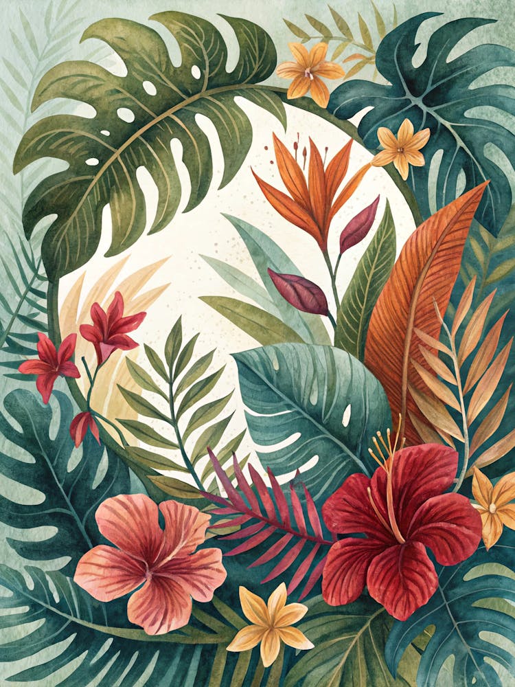Oil Painting Style Hand Drawn Tropical Foliage