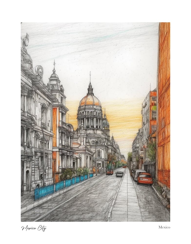 Mexico City Mexico Drawing Pencil Style 2 Travel Poster