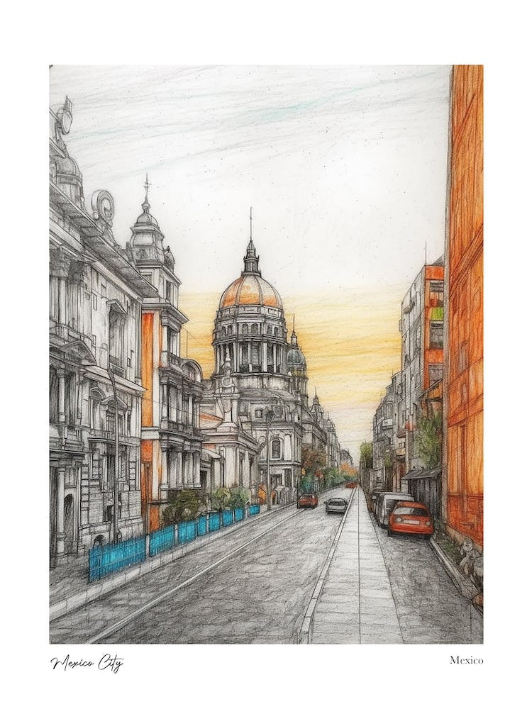 Mexico City Mexico Drawing Pencil Style 2 Travel Poster