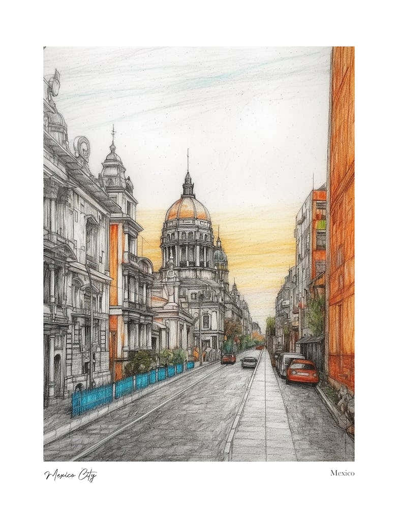 Mexico City Mexico Drawing Pencil Style 2 Travel Poster