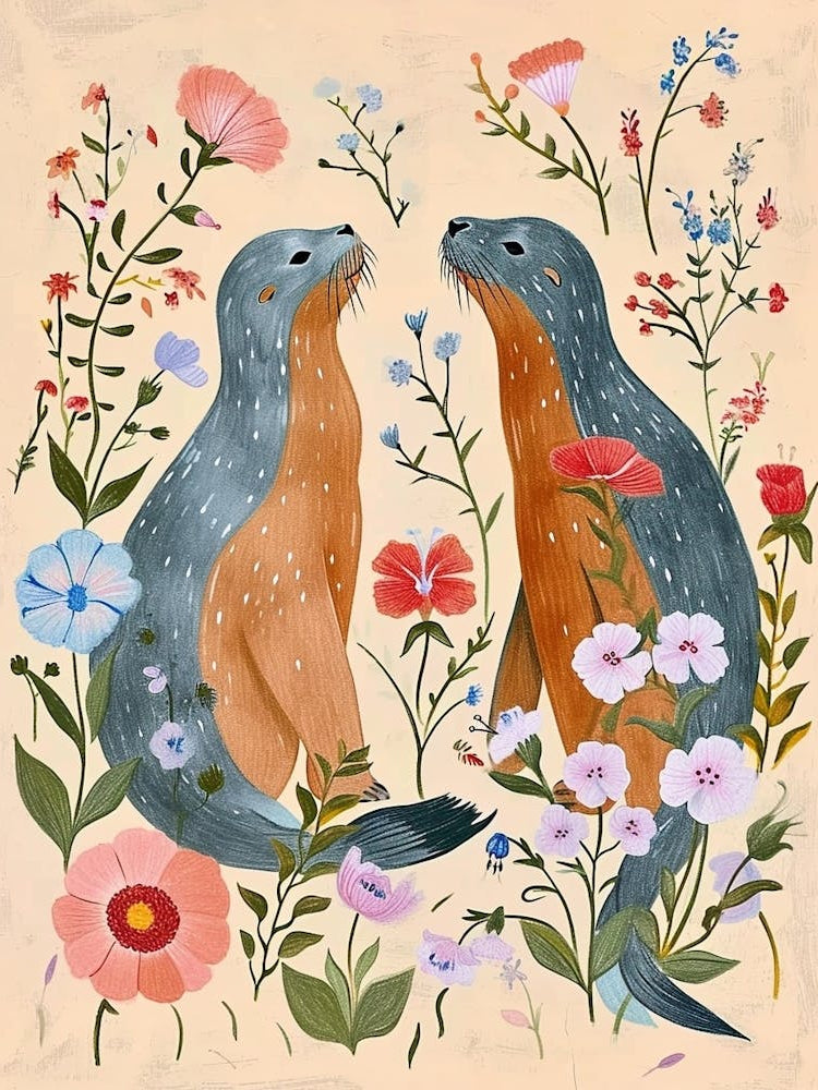 Folksy Floral Animal Drawing Seal 3